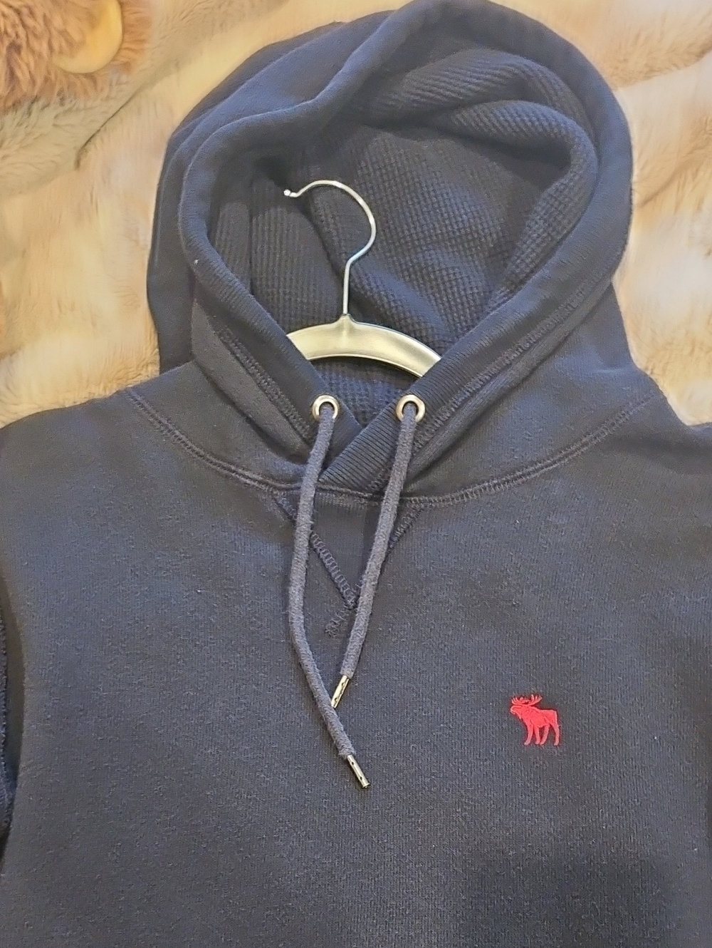 Men's/teen Navy Hoodie with Red Logo - Classic Casual Pullover